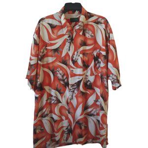 Orange tropical Hawaiian palm leaves men shirt XL